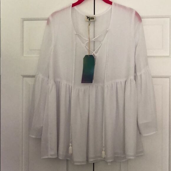 NWT SMYM Poet Tie Top in White Chiffon Medium - Picture 5 of 8